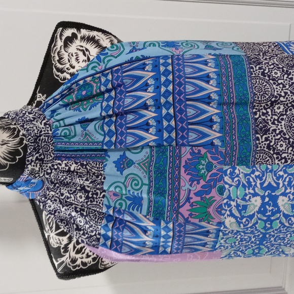 🆕️ 💜HTF Alice & Trixie💜 - Blue/Purple Floral Faux Wrap Halter Neck Silk Dress - Picture 7 of 14